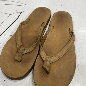 Rainbow women's brown leather slip on flats sandals size 5